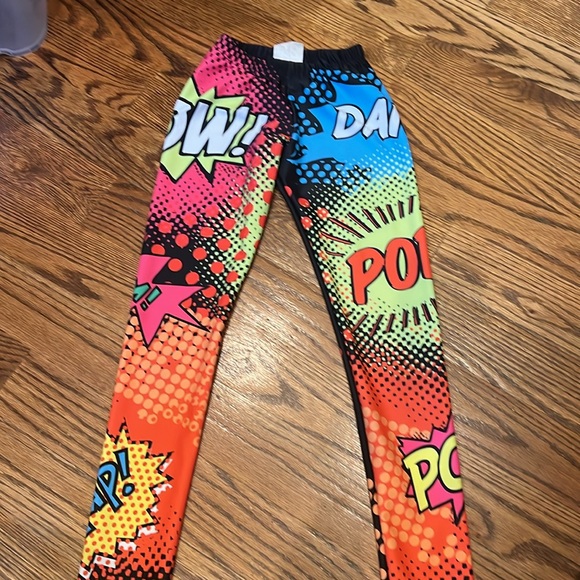 Girls satin bomber jacket and pop art leggings size 8. Great 90s costume! - Picture 6 of 9